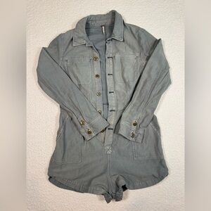 Free People Long Sleeve Utility Style Shorts Romper Size S grey denim